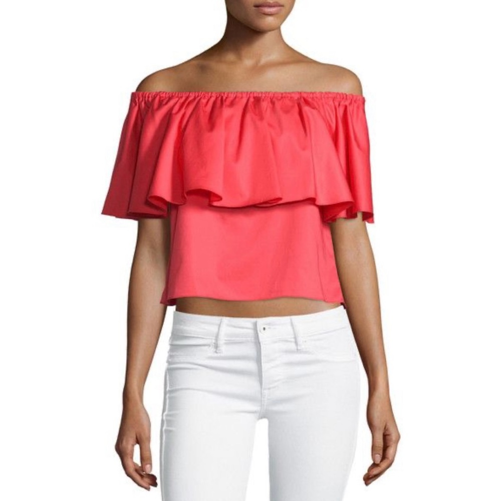 NICHOLAS Revolve Off the Shoulder Ruffle Top Boho Spring Resort Poppy Red Size 4